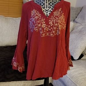 French Blue 2x gold on dark red long bell top